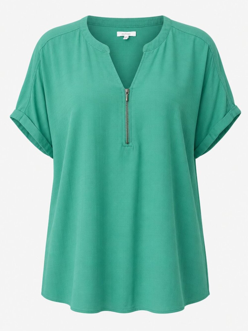 Maurices Geneva Windowpane Kelly Green Zipper Chest Cuffed Sleeve Blouse Top XXL